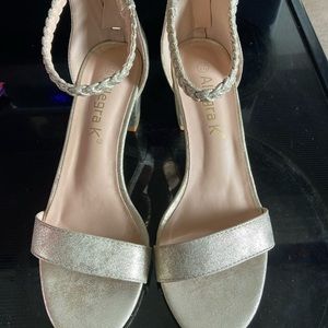 Gold Block Heeled Sandals